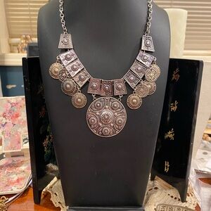 Elegant Silver Tone Bohemian Style Statement Necklace